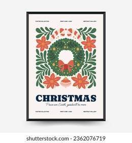 Merry Christmas and Happy New Year vertical flyer or poster template. Modern trendy Matisse minimal style. Hand drawn design for wallpaper, wall decor, print, postcard, cover, template, banner.