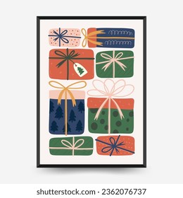 Merry Christmas and Happy New Year vertical flyer or poster template. Modern trendy Matisse minimal style. Hand drawn design for wallpaper, wall decor, print, postcard, cover, template, banner.