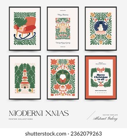 Merry Christmas and Happy New Year vertical flyer or poster template. Modern trendy Matisse minimal style. Hand drawn design for wallpaper, wall decor, print, postcard, cover, template, banner.