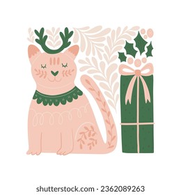 Merry Christmas and Happy New Year illustration. Modern trendy Matisse minimal style. Hand drawn design for wallpaper, wall decor, print, postcard, cover, template, banner.