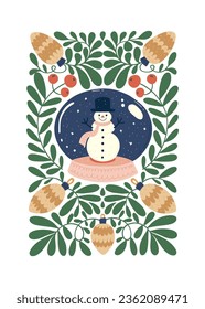 Merry Christmas and Happy New Year illustration. Modern trendy Matisse minimal style. Hand drawn design for wallpaper, wall decor, print, postcard, cover, template, banner.