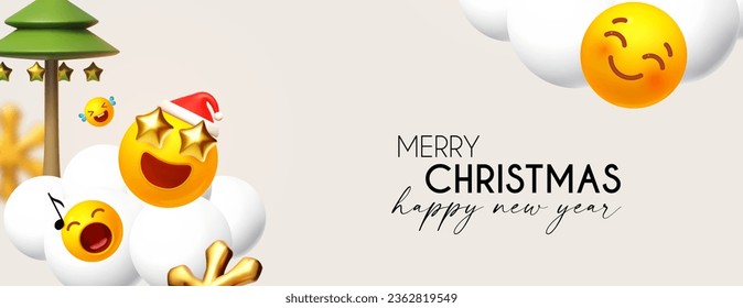 Merry Christmas and Happy New Year funny design template with smiling Santa Claus faces. Happy holidays