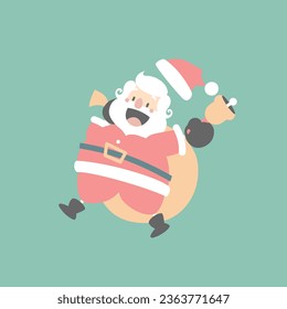 merry christmas and happy new year with cute santa claus and present gift christmas bag and bell in the winter season, flat vector illustration cartoon character costume design