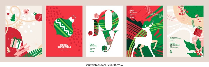 Merry Christmas and Happy New Year. Set of vector illustrations for background, greeting card, party invitation card, website banner, social media banner, marketing material.