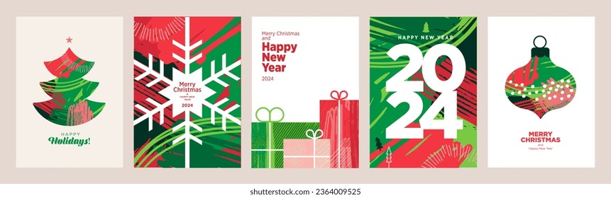 Merry Christmas and Happy New Year 2024 greeting cards. Vector illustration concepts for background, greeting card, party invitation card, website banner, social media banner, marketing material.