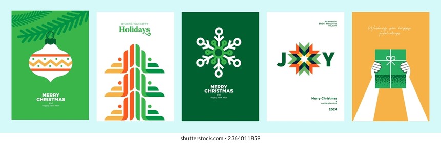 Merry Christmas and Happy New Year greeting card template. Vector illustrations for background, greeting card, party invitation card, website banner, social media banner, marketing material.