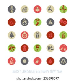 Merry Christmas and Happy New Year Icons Set. Vector illustration. Eps 10