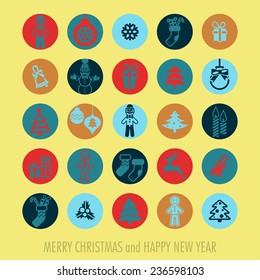 Merry Christmas and Happy New Year Icons Set. Vector illustration. Eps 10