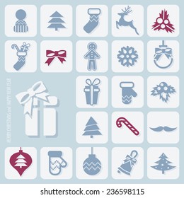 Merry Christmas and Happy New Year Icons Set. Vector illustration. Eps 10