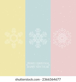 Merry Christmas and Happy New Year with various snowflake minimal style greeting card template have blank space on pastel background.