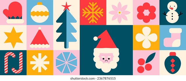 Merry Christmas and happy new year pattern background vector. Decorative elements of snowflake, snowman, santa, hat, tree. Design for banner, card, cover, poster, advertising.wallpaper, packaging.