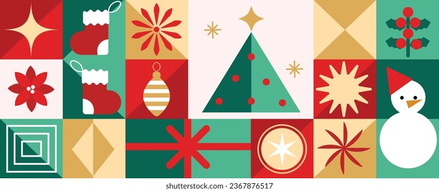 Merry Christmas and happy new year pattern background vector. Decorative elements of snowflake, snowman, santa, socks, tree. Design for banner, card, cover, poster, advertising.wallpaper, packaging.