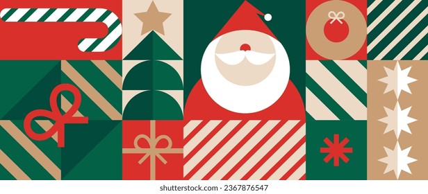 Merry Christmas and happy new year pattern background vector. Decorative elements of tree, snowflake, santa, sparkle. Design for banner, card, cover, poster, advertising.wallpaper, packaging.