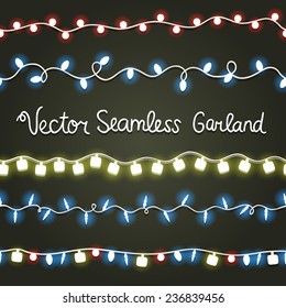 Merry Christmas and Happy New Year seamless vector garland set