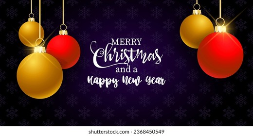 Merry Christmas and a Happy New Year background with tree toys. Holiday poster