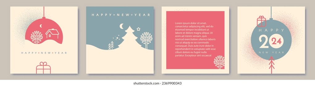 Merry Christmas and Happy New Year flyer and card template set. Season winter offer. Minimal landscape