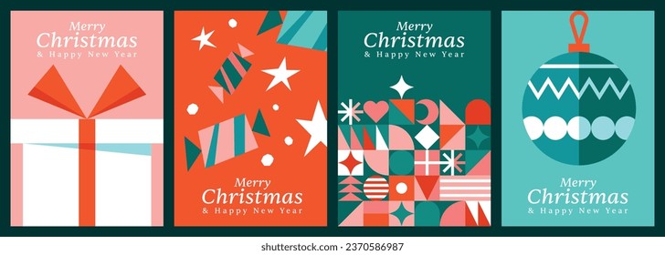 Merry Christmas and Happy New Year greeting card set, Flat vector illustrations for Christmas