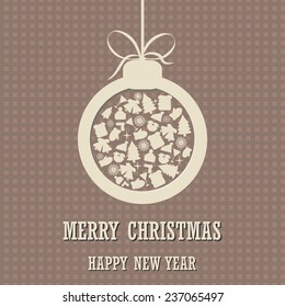 Merry Christmas and Happy New Year background with christmas ball. Vector illustration