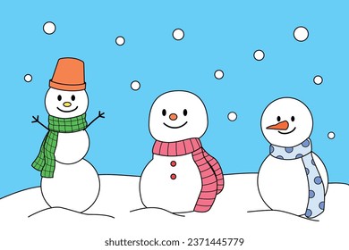 Merry Christmas and happy new year. Snowman character design for illustration, greeting card, winter