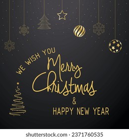 Merry Christmas and happy new year black background with realistic decorative design elements.