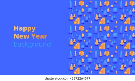Merry Christmas and Happy New Year background for greeting cards, posters, holiday covers, banners and prints. Winter Landscape. Xmas template for web, social media. Vector Illustration