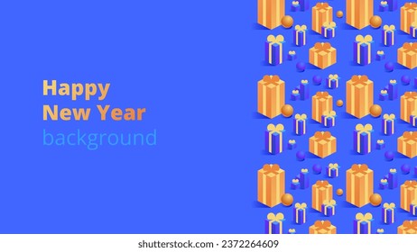Merry Christmas and Happy New Year background for greeting cards, posters, holiday covers, banners and prints. Winter Landscape. Xmas template for web, social media. Vector Illustration