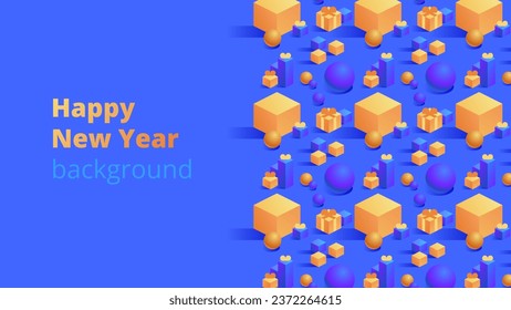 Merry Christmas and Happy New Year background for greeting cards, posters, holiday covers, banners and prints. Winter Landscape. Xmas template for web, social media. Vector Illustration