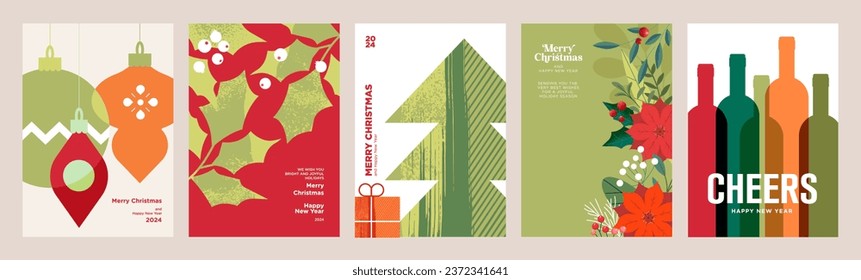 Merry Christmas and Happy New Year greeting cards. Vector illustration concepts for background, greeting card, party invitation card, website banner, social media banner, marketing material.