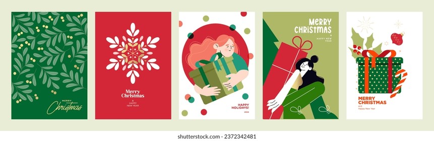 Merry Christmas and Happy New Year greeting card template. Vector illustrations for background, greeting card, party invitation card, website banner, social media banner, marketing material.