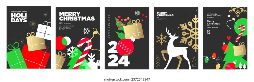 Merry Christmas and Happy New Year 2024 greeting cards. Vector illustration concepts for background, greeting card, party invitation card, website banner, social media banner, marketing material.