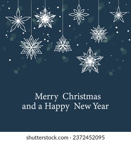 Merry Christmas and Happy New Year greeting card. Printable vector.