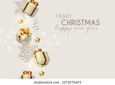 Merry Christmas and Happy New Year design template with gift box, snowflake and Santa Claus. Happy holidays. Special season offer