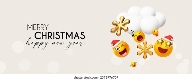 Merry Christmas and Happy New Year funny design template with smiling Santa Claus faces. Happy holidays