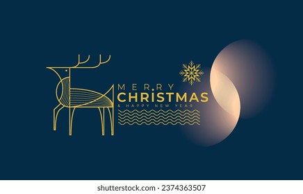 Merry Christmas and Happy New Year illustration of gold luxury christmas pine tree frame with geometric art deco style element for elegant holiday celebration.