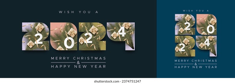 Merry Christmas and Happy New Year 2024 greeting concept. Creative concept for Christmas and 2024 new year celebration with gift on the 2024 number