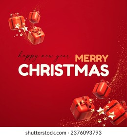 Merry Christmas and Happy New Year design template with gift box. Happy holidays. Special season offer