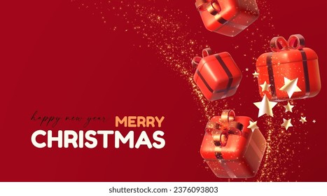 Merry Christmas and Happy New Year design template with gift box. Happy holidays. Special season offer