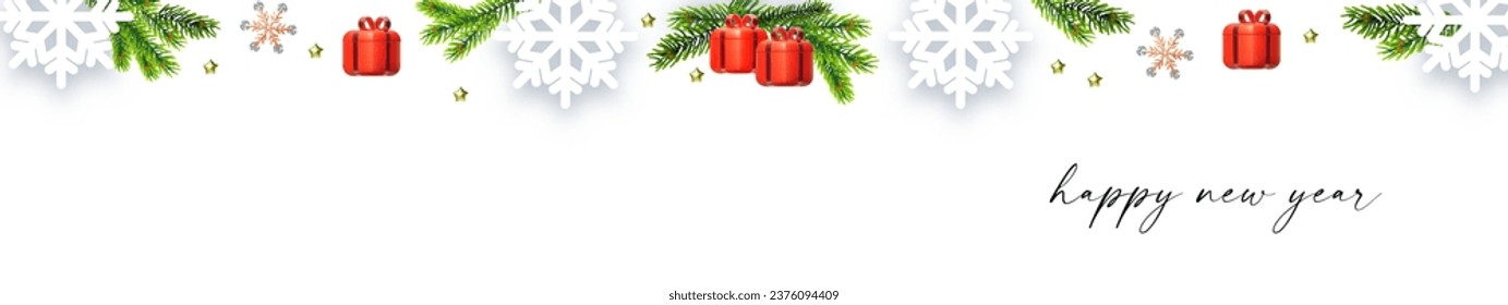 Merry Christmas and Happy New Year header template. 3D and paper design. Season winter offer