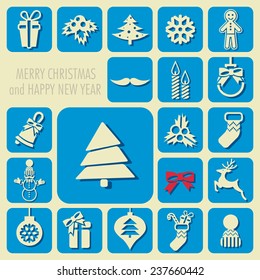 Merry Christmas and Happy New Year Icons Set. Vector illustration. Eps 10
