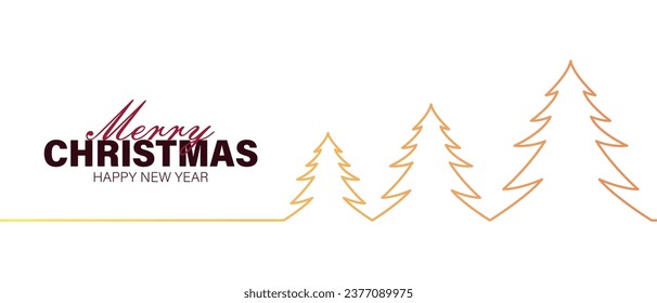 Merry christmas and happy new year banner. White horizontal template creative design with luxury golden line christmas tree