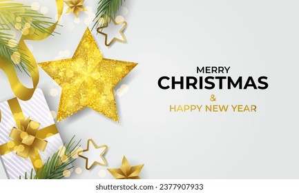 Merry Christmas and Happy New Year. Christmas background with beautiful decorations