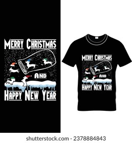  Merry Christmas And Happy New Year Dog Lovers T-shirt Design .