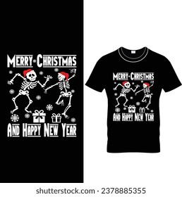  Merry Christmas And Happy New Year  Skull Funny T-shirt Design.