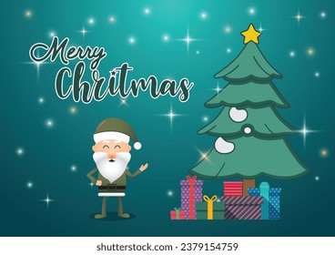 Merry christmas and happy new year xmas tree. Santa Claus. Christmas tress with giftbox. illustrator vector.