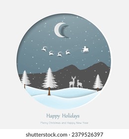 Merry Christmas and Happy new year greeting card,celebrate theme on winter night landscape,vector illustration