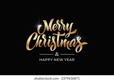 Merry Christmas and Happy New Year hand lettering calligraphy. Vector holiday illustration element. Typographic element for congratulations.