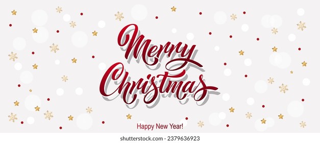 Merry Christmas and Happy New Year hand lettering calligraphy. Vector holiday illustration element. Typographic element for congratulations.