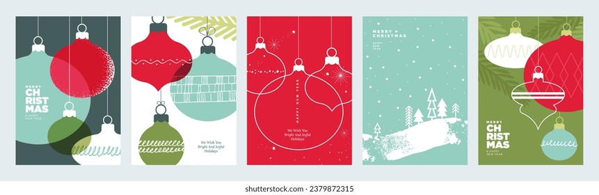 Merry Christmas and Happy New Year. Set of vector illustrations for background, greeting card, party invitation card, website banner, social media banner, marketing material.