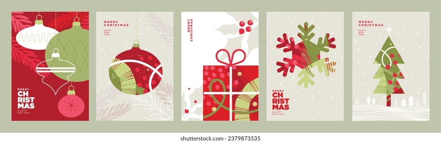 Merry Christmas and Happy New Year greeting cards set. Vector illustration concepts for background, greeting card, party invitation card, website banner, social media banner, marketing material.
