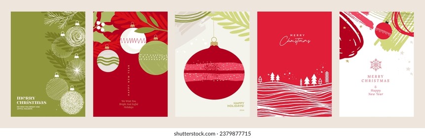 Merry Christmas and Happy New Year greeting card template. Vector illustrations for background, greeting card, party invitation card, website banner, social media banner, marketing material.